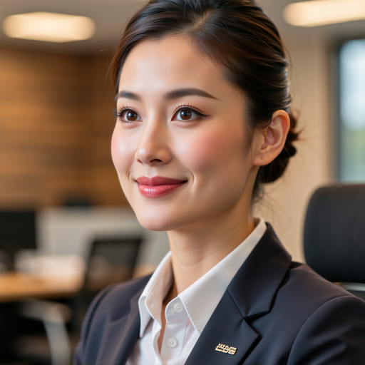 三十八岁左右女性运营经理头像，穿商务套装，办公室背景，亲和表情